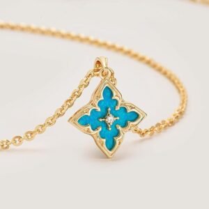 Fettero Gold Clover Pendant Necklace – 14K Gold Plated CZ Charm Necklace