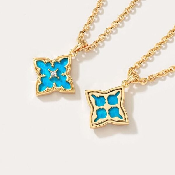 Fettero Gold Clover Pendant Necklace – 14K Gold Plated CZ Charm Necklace - Image 3