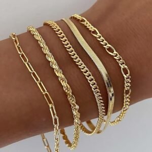 DEARMAY 14K Gold-Plated Cuban Link Bracelet Set – 3-Pack Stackable Bangles
