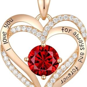 CDE Forever Love Birthstone Heart Necklace – 925 Sterling Silver Gift for Mom, Wife, or Girlfriend