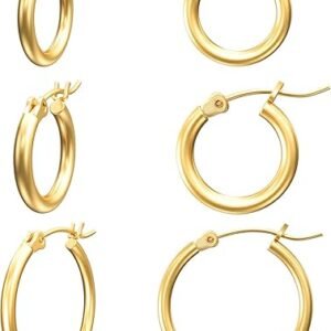 Gacimy 14K Real Gold-Plated Hoop Earrings – Hypoallergenic Sterling Silver Post