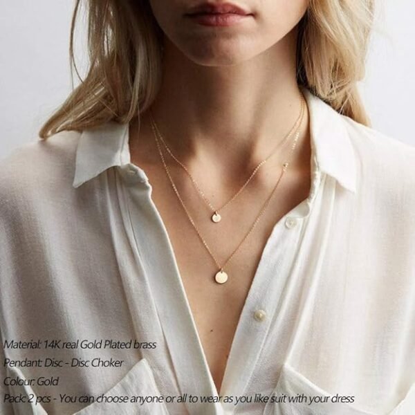 Turandoss 14K Gold Plated Layered Y-Pendant Necklace – Dainty Choker Set - Image 3